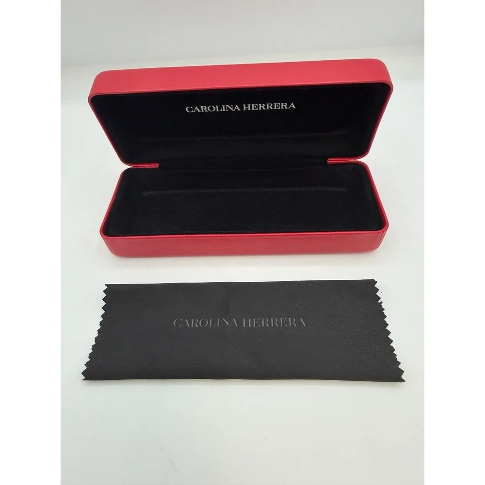 New Carolina Herrara Lipstick Red Leather Clamshell Eye Glass/Sunglass Case